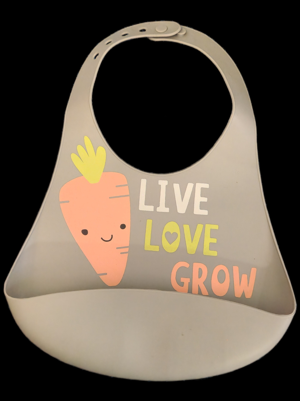 #KCI103 Kids Silicone Bib - Gray Live Love Grow Design